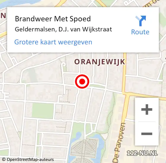 Locatie op kaart van de 112 melding: Brandweer Met Spoed Naar Geldermalsen, D.J. van Wijkstraat op 30 januari 2023 12:04