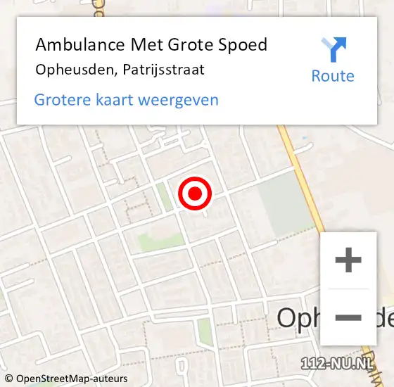 Locatie op kaart van de 112 melding: Ambulance Met Grote Spoed Naar Opheusden, Patrijsstraat op 30 januari 2023 12:04