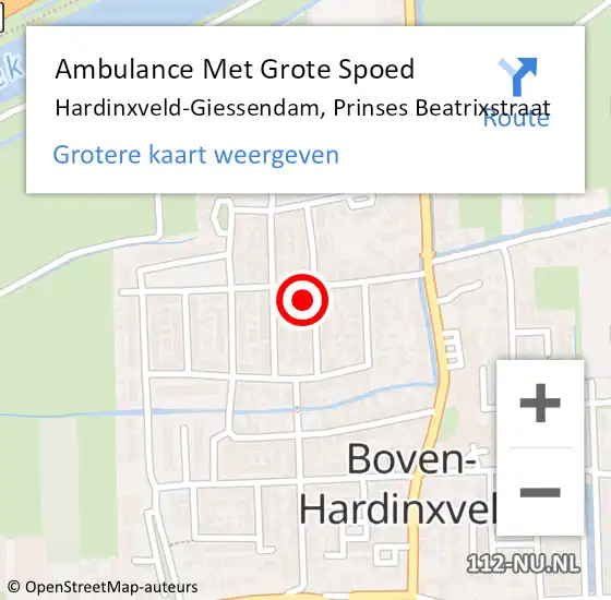 Locatie op kaart van de 112 melding: Ambulance Met Grote Spoed Naar Hardinxveld-Giessendam, Prinses Beatrixstraat op 30 januari 2023 12:04