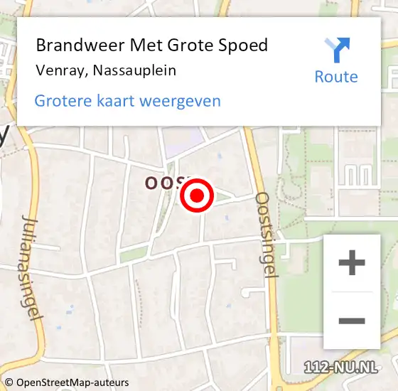 Locatie op kaart van de 112 melding: Brandweer Met Grote Spoed Naar Venray, Nassauplein op 30 januari 2023 12:10