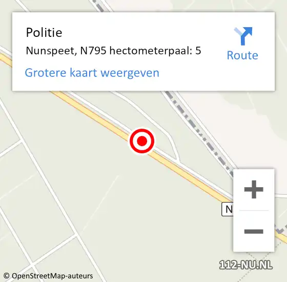 Locatie op kaart van de 112 melding: Politie Nunspeet, N795 hectometerpaal: 5 op 30 januari 2023 12:12