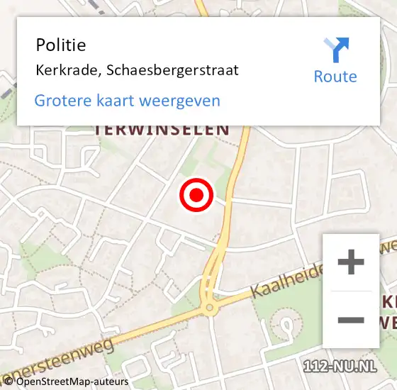 Locatie op kaart van de 112 melding: Politie Kerkrade, Schaesbergerstraat op 30 januari 2023 12:18