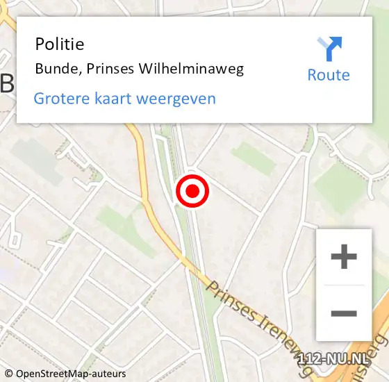 Locatie op kaart van de 112 melding: Politie Bunde, Prinses Wilhelminaweg op 30 januari 2023 13:10