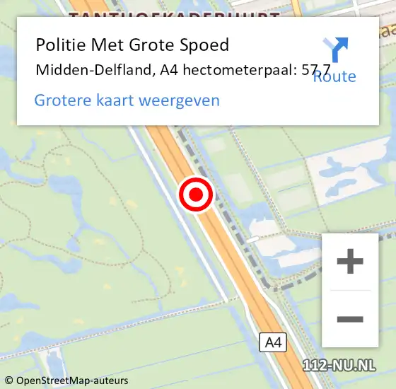 Locatie op kaart van de 112 melding: Politie Met Grote Spoed Naar Midden-Delfland, A4 hectometerpaal: 57,7 op 30 januari 2023 14:08