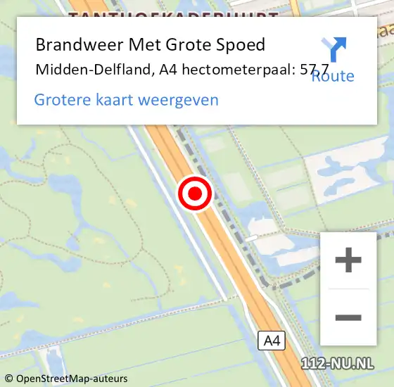 Locatie op kaart van de 112 melding: Brandweer Met Grote Spoed Naar Midden-Delfland, A4 hectometerpaal: 57,7 op 30 januari 2023 14:09
