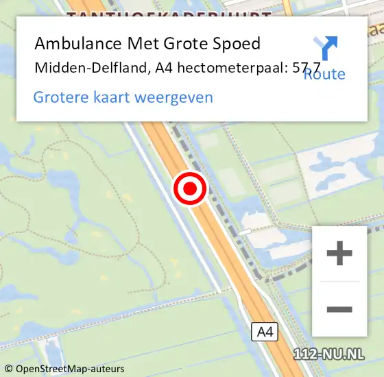 Locatie op kaart van de 112 melding: Ambulance Met Grote Spoed Naar Midden-Delfland, A4 hectometerpaal: 57,7 op 30 januari 2023 14:13