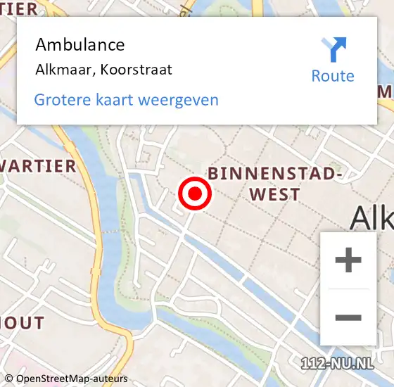 Locatie op kaart van de 112 melding: Ambulance Alkmaar, Koorstraat op 30 januari 2023 14:43