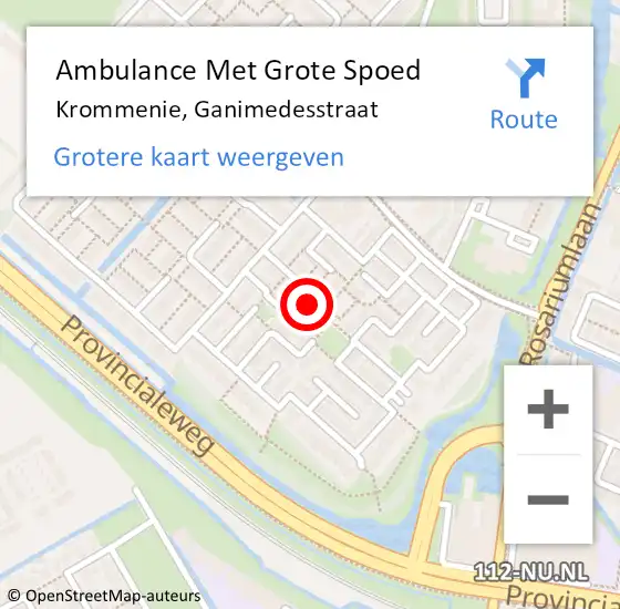 Locatie op kaart van de 112 melding: Ambulance Met Grote Spoed Naar Krommenie, Ganimedesstraat op 30 januari 2023 15:44