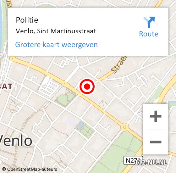 Locatie op kaart van de 112 melding: Politie Venlo, Sint Martinusstraat op 30 januari 2023 15:44