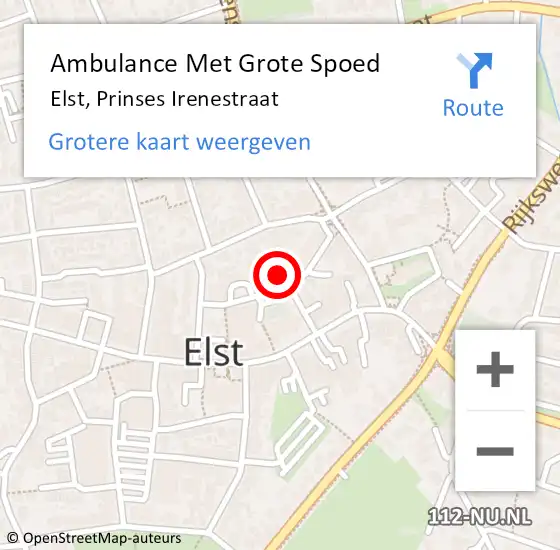 Locatie op kaart van de 112 melding: Ambulance Met Grote Spoed Naar Elst, Prinses Irenestraat op 30 januari 2023 16:24