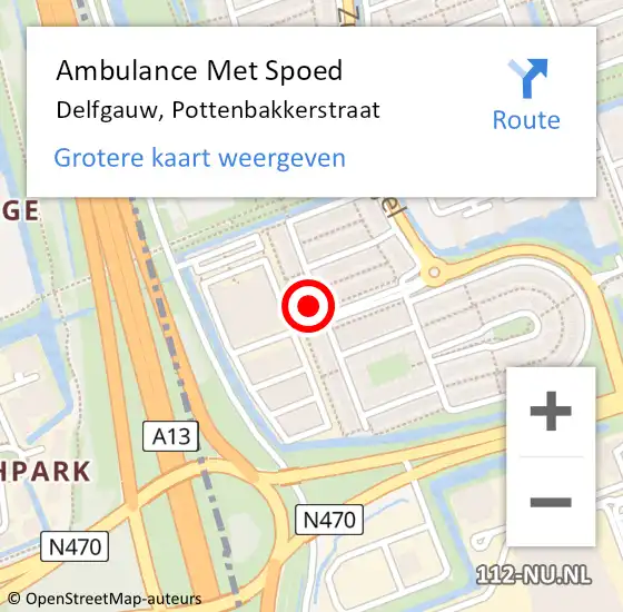 Locatie op kaart van de 112 melding: Ambulance Met Spoed Naar Delfgauw, Pottenbakkerstraat op 30 januari 2023 16:32