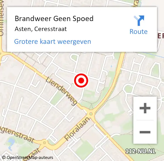 Locatie op kaart van de 112 melding: Brandweer Geen Spoed Naar Asten, Ceresstraat op 30 januari 2023 17:04