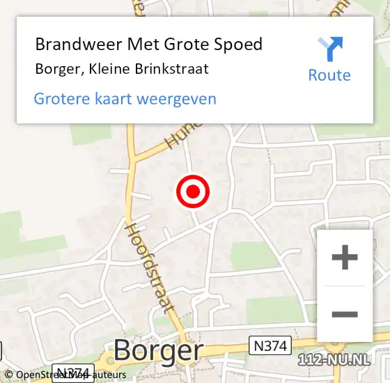 Locatie op kaart van de 112 melding: Brandweer Met Grote Spoed Naar Borger, Kleine Brinkstraat op 30 januari 2023 17:43