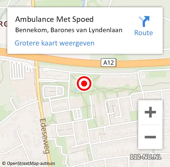 Locatie op kaart van de 112 melding: Ambulance Met Spoed Naar Bennekom, Barones van Lyndenlaan op 30 januari 2023 17:44