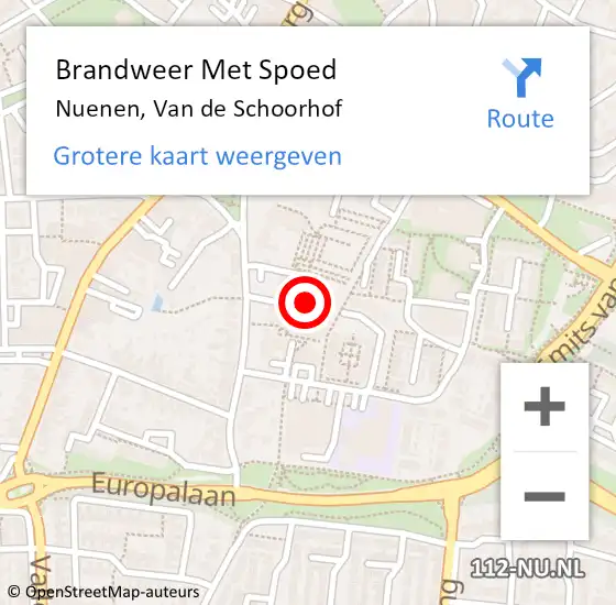 Locatie op kaart van de 112 melding: Brandweer Met Spoed Naar Nuenen, Van de Schoorhof op 30 januari 2023 18:56