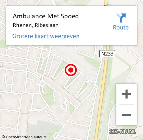 Locatie op kaart van de 112 melding: Ambulance Met Spoed Naar Rhenen, Ribeslaan op 30 januari 2023 19:01