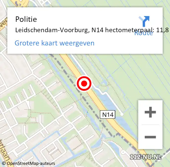 Locatie op kaart van de 112 melding: Politie Leidschendam-Voorburg, N14 hectometerpaal: 11,8 op 30 januari 2023 19:51