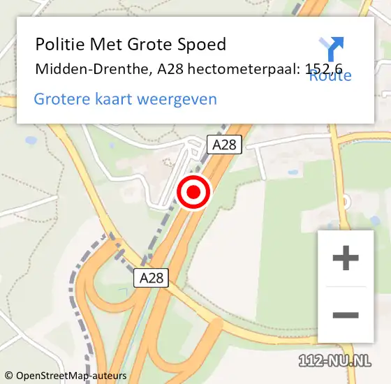 Locatie op kaart van de 112 melding: Politie Met Grote Spoed Naar Midden-Drenthe, A28 hectometerpaal: 152,6 op 30 januari 2023 20:04