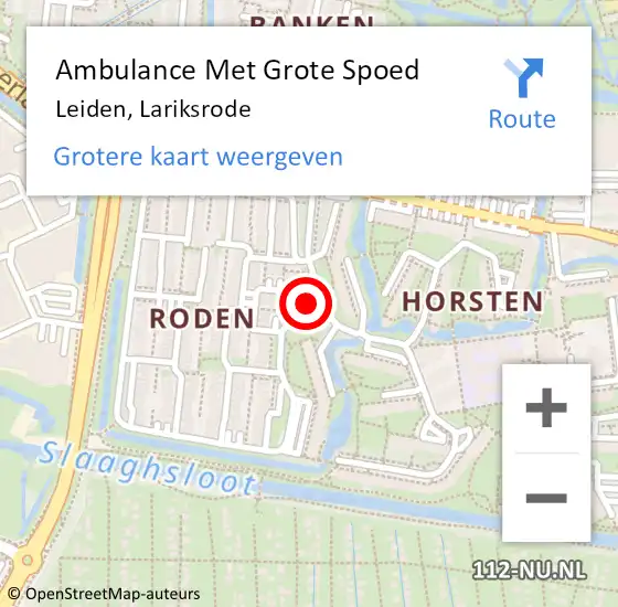 Locatie op kaart van de 112 melding: Ambulance Met Grote Spoed Naar Leiden, Lariksrode op 30 januari 2023 20:09