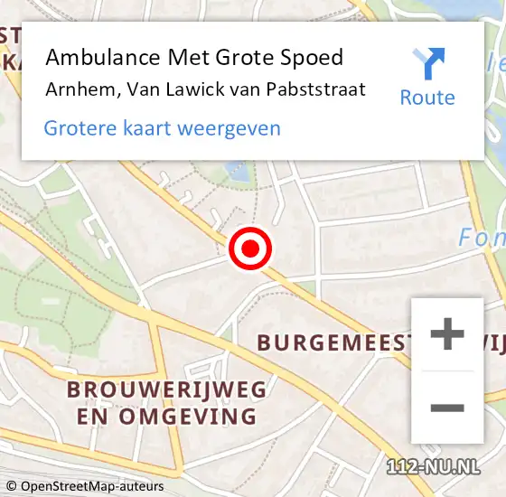 Locatie op kaart van de 112 melding: Ambulance Met Grote Spoed Naar Arnhem, Van Lawick van Pabststraat op 30 januari 2023 20:15