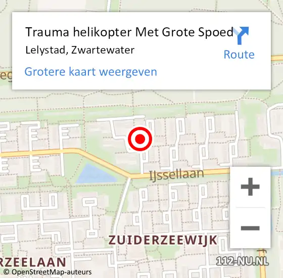 Locatie op kaart van de 112 melding: Trauma helikopter Met Grote Spoed Naar Lelystad, Zwartewater op 30 januari 2023 20:25