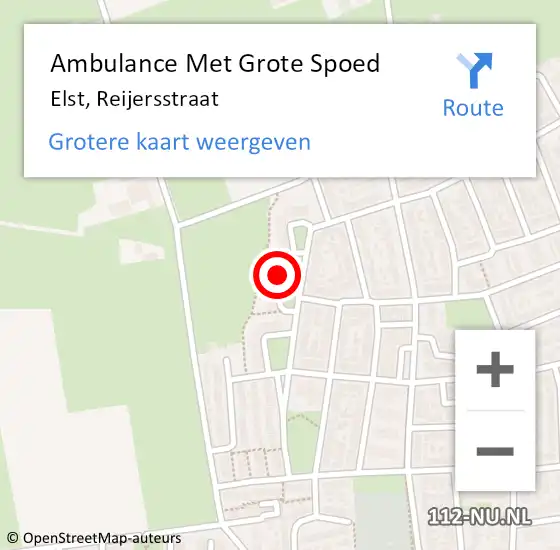 Locatie op kaart van de 112 melding: Ambulance Met Grote Spoed Naar Elst, Reijersstraat op 30 januari 2023 20:49