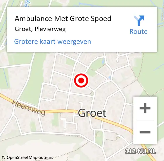 Locatie op kaart van de 112 melding: Ambulance Met Grote Spoed Naar Groet, Plevierweg op 30 januari 2023 22:02