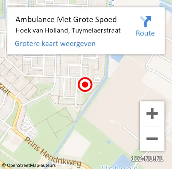 Locatie op kaart van de 112 melding: Ambulance Met Grote Spoed Naar Hoek van Holland, Tuymelaerstraat op 30 januari 2023 22:06