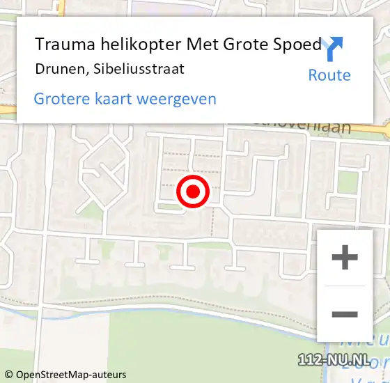 Locatie op kaart van de 112 melding: Trauma helikopter Met Grote Spoed Naar Drunen, Sibeliusstraat op 30 januari 2023 22:26