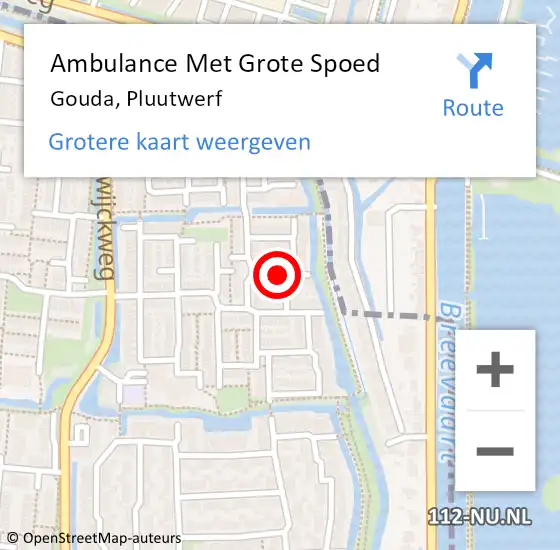 Locatie op kaart van de 112 melding: Ambulance Met Grote Spoed Naar Gouda, Pluutwerf op 30 januari 2023 23:28