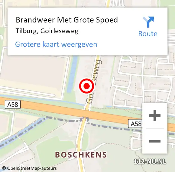 Locatie op kaart van de 112 melding: Brandweer Met Grote Spoed Naar Tilburg, Goirleseweg op 30 januari 2023 23:43