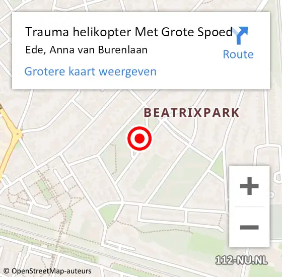 Locatie op kaart van de 112 melding: Trauma helikopter Met Grote Spoed Naar Ede, Anna van Burenlaan op 31 januari 2023 00:46