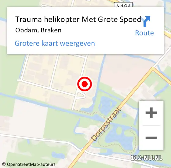 Locatie op kaart van de 112 melding: Trauma helikopter Met Grote Spoed Naar Obdam, Braken op 31 januari 2023 06:30