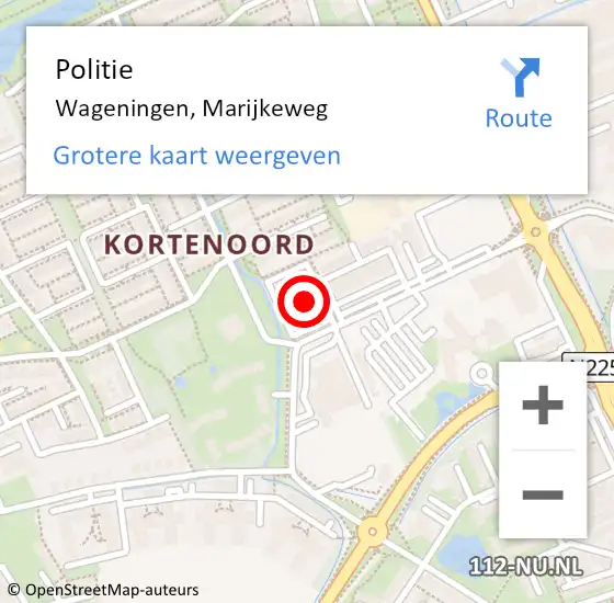 Locatie op kaart van de 112 melding: Politie Wageningen, Marijkeweg op 31 januari 2023 06:50
