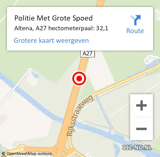 Locatie op kaart van de 112 melding: Politie Met Grote Spoed Naar Altena, A27 hectometerpaal: 32,1 op 31 januari 2023 07:03