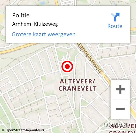 Locatie op kaart van de 112 melding: Politie Arnhem, Kluizeweg op 31 januari 2023 07:43