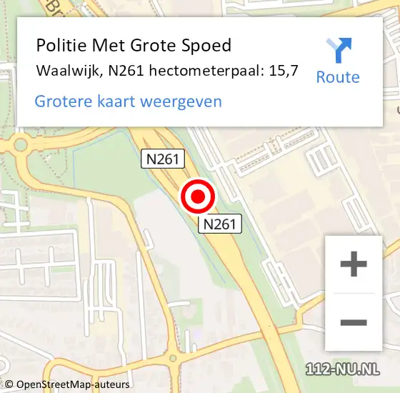 Locatie op kaart van de 112 melding: Politie Met Grote Spoed Naar Waalwijk, N261 hectometerpaal: 15,7 op 31 januari 2023 08:01