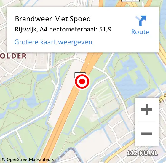 Locatie op kaart van de 112 melding: Brandweer Met Spoed Naar Rijswijk, A4 hectometerpaal: 51,9 op 31 januari 2023 08:05