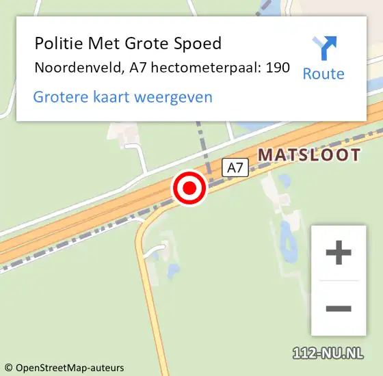 Locatie op kaart van de 112 melding: Politie Met Grote Spoed Naar Noordenveld, A7 hectometerpaal: 190 op 31 januari 2023 08:58