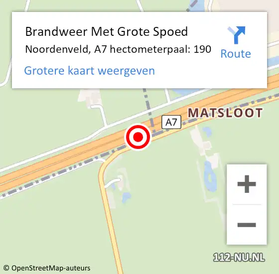 Locatie op kaart van de 112 melding: Brandweer Met Grote Spoed Naar Noordenveld, A7 hectometerpaal: 190 op 31 januari 2023 08:59