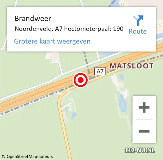 Locatie op kaart van de 112 melding: Brandweer Noordenveld, A7 hectometerpaal: 190 op 31 januari 2023 09:00