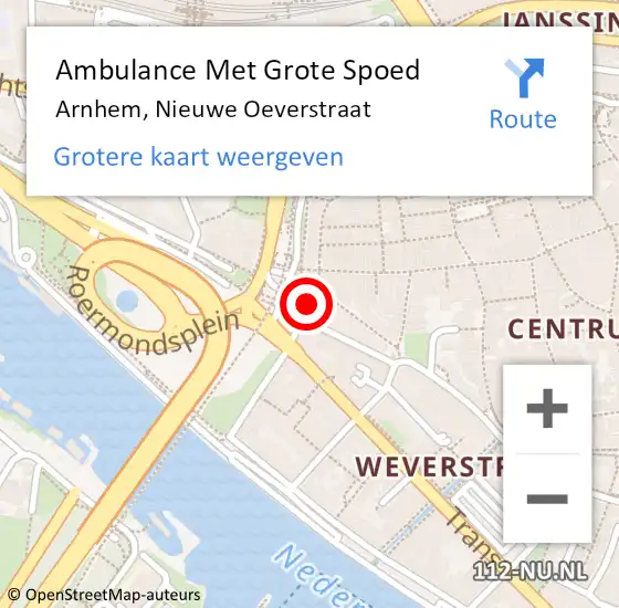 Locatie op kaart van de 112 melding: Ambulance Met Grote Spoed Naar Arnhem, Nieuwe Oeverstraat op 31 januari 2023 09:28