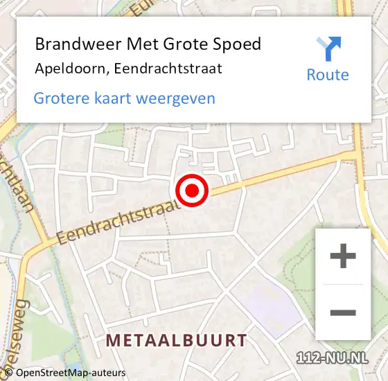 Locatie op kaart van de 112 melding: Brandweer Met Grote Spoed Naar Apeldoorn, Eendrachtstraat op 31 januari 2023 10:25