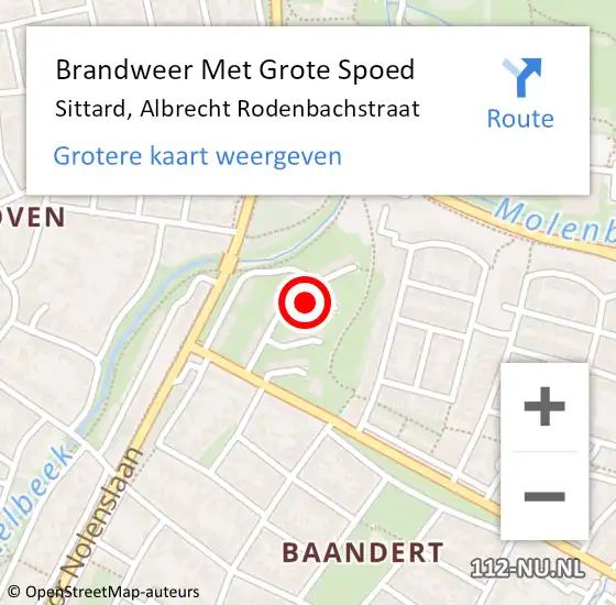 Locatie op kaart van de 112 melding: Brandweer Met Grote Spoed Naar Sittard, Albrecht Rodenbachstraat op 31 januari 2023 10:41