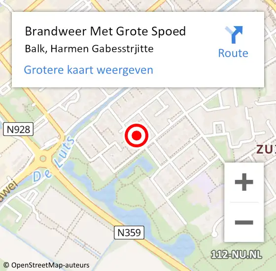 Locatie op kaart van de 112 melding: Brandweer Met Grote Spoed Naar Balk, Harmen Gabesstrjitte op 31 januari 2023 11:55