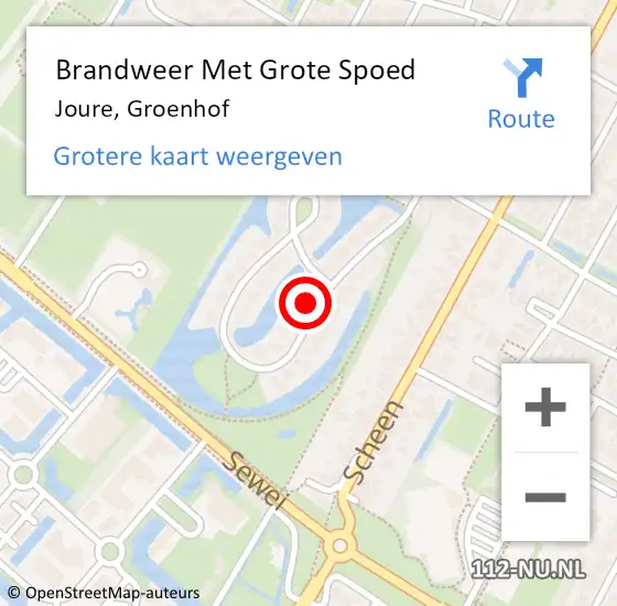 Locatie op kaart van de 112 melding: Brandweer Met Grote Spoed Naar Joure, Groenhof op 31 januari 2023 12:06