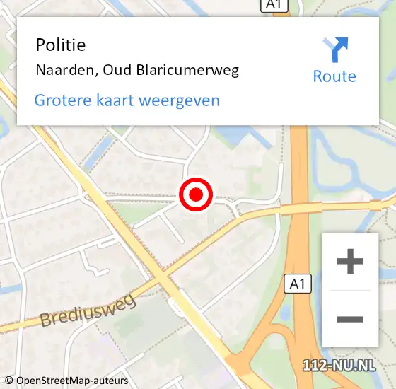 Locatie op kaart van de 112 melding: Politie Naarden, Oud Blaricumerweg op 31 januari 2023 14:01