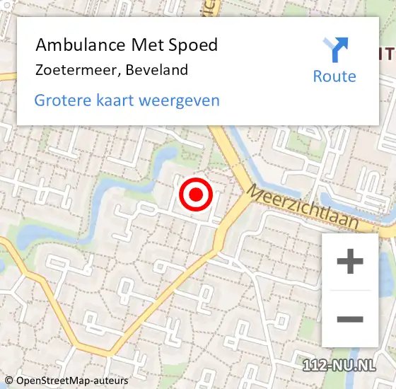 Locatie op kaart van de 112 melding: Ambulance Met Spoed Naar Zoetermeer, Beveland op 31 januari 2023 14:08