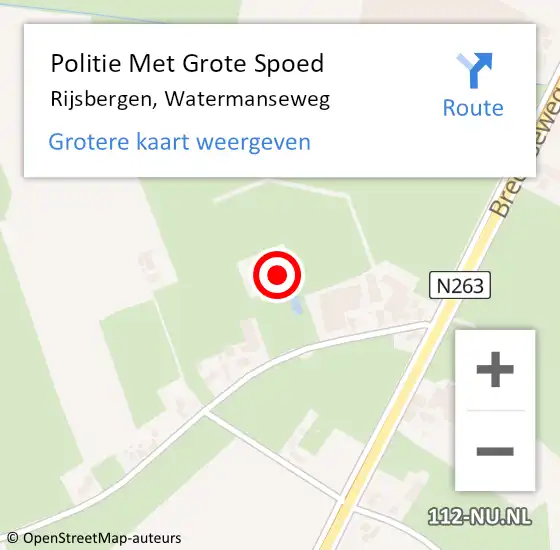 Locatie op kaart van de 112 melding: Politie Met Grote Spoed Naar Rijsbergen, Watermanseweg op 31 januari 2023 14:09