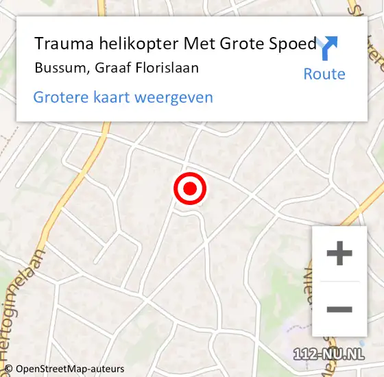 Locatie op kaart van de 112 melding: Trauma helikopter Met Grote Spoed Naar Bussum, Graaf Florislaan op 31 januari 2023 14:15